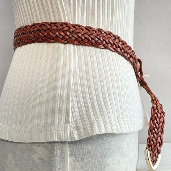 Talbots Belt Womens Medium Waist Braided Cinnamon Brown Genuine Leather - Picture 3 of 12